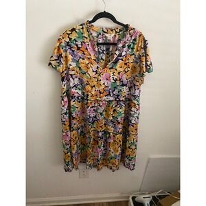 Terra & Sky Womens 2X Plus Floral Tiered Babydoll Dress Short Sleeve Rayon Multi